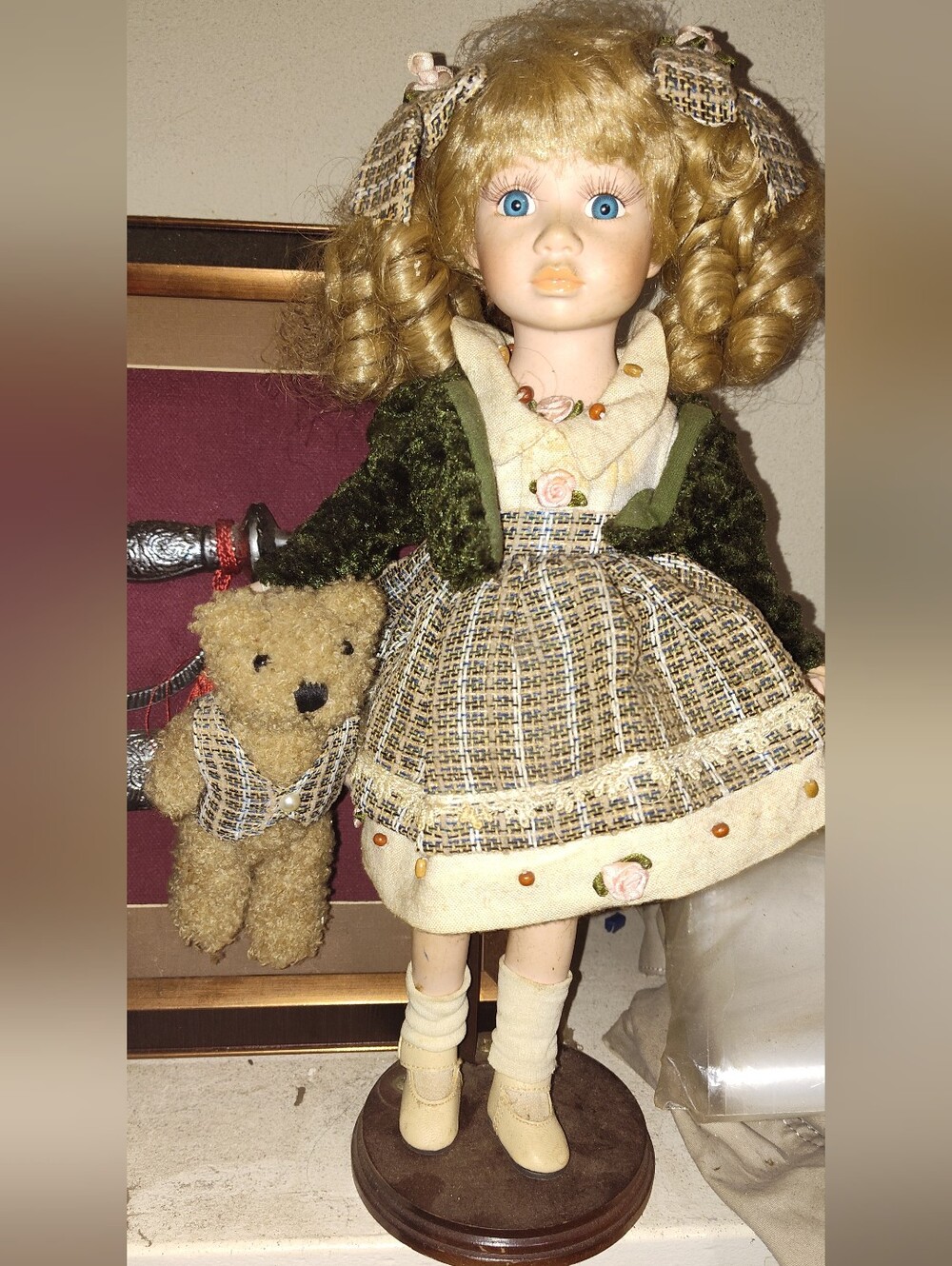 Chloe and Cuddles hand painted 14" Collectors Vintage Porcelain Doll #12355